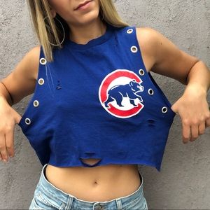 Chicago cubs silver eyelet lined crop Tank